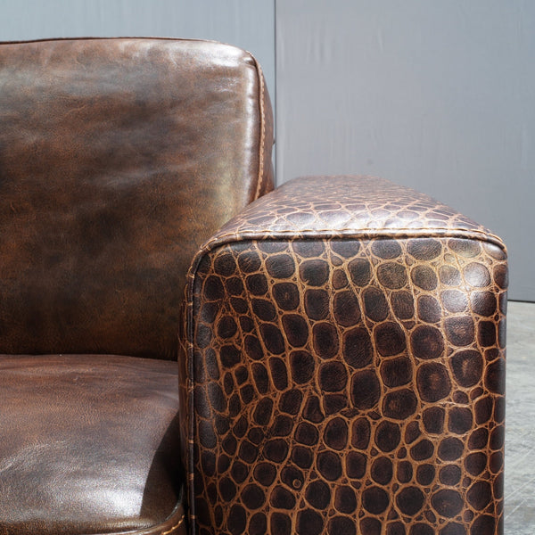 Gamma Arredamenti Brown Crocodile Leather Kelly Armchair @ REHAUS