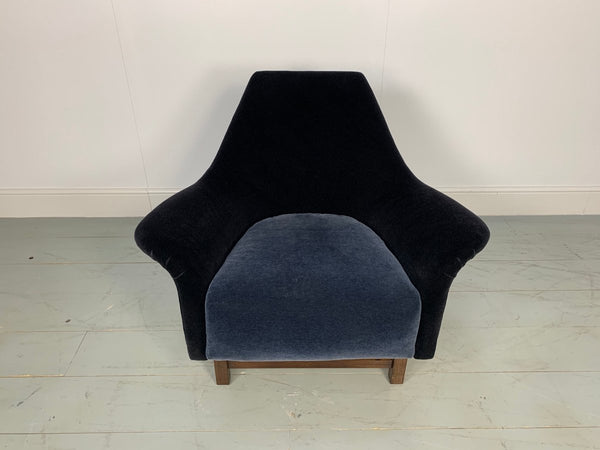 George Smith Justice Armchair by Tom Dixon in Black & Baltic Blue Mohair Velvet @ REHAUS
