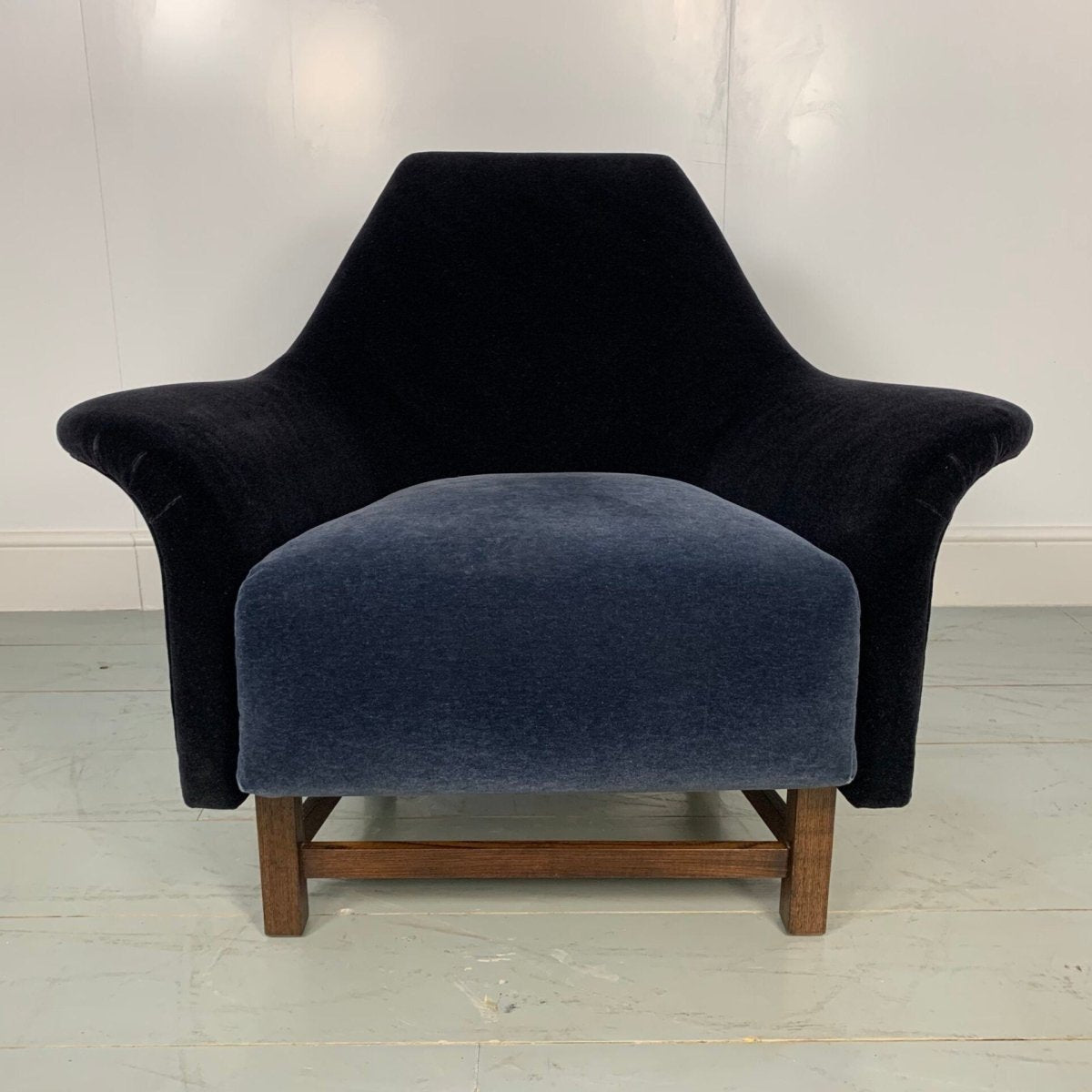 George Smith Justice Armchair by Tom Dixon in Black & Baltic Blue Mohair Velvet @ REHAUS