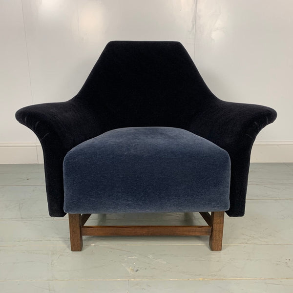 George Smith Justice Armchair by Tom Dixon in Black & Baltic Blue Mohair Velvet @ REHAUS