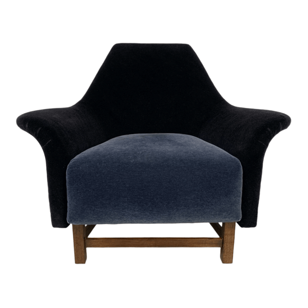 George Smith Justice Armchair by Tom Dixon in Black & Baltic Blue Mohair Velvet @ REHAUS