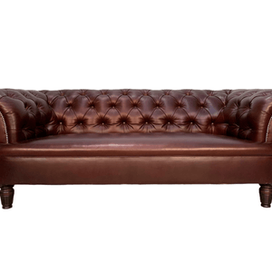 George Smith Leather Sofa - Early Victorian Chesterfield - Buttoned Sofa in Cinnamon Leather @ REHAUS