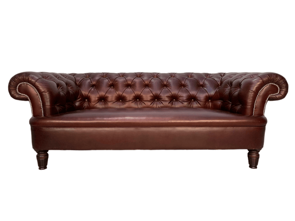 George Smith Leather Sofa - Early Victorian Chesterfield - Buttoned Sofa in Cinnamon Leather @ REHAUS