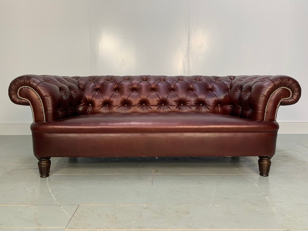 George Smith Leather Sofa - Early Victorian Chesterfield - Buttoned Sofa in Cinnamon Leather @ REHAUS