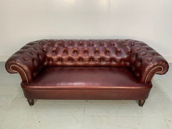 George Smith Leather Sofa - Early Victorian Chesterfield - Buttoned Sofa in Cinnamon Leather @ REHAUS