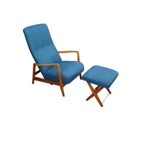 Gio Ponti Blue Reclining Armchair with Matching Footstool - REHAUS - Gio Ponti