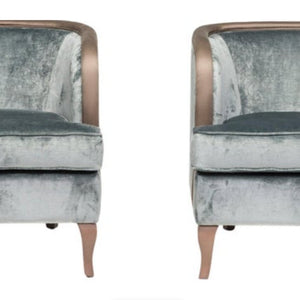Grey Velvet Armchairs with Gilded Arms, Set of Two - REHAUS - Bespoke