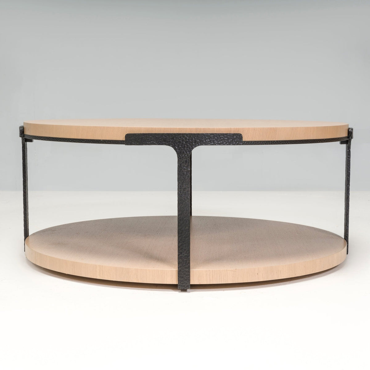 Holly Hunt Tudor Round Cocktail Coffee Table With Hand Forged Iron & Alpine Ash - REHAUS - Holly Hunt