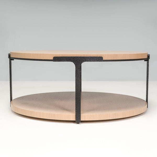 Holly Hunt Tudor Round Cocktail Coffee Table With Hand Forged Iron & Alpine Ash - REHAUS - Holly Hunt