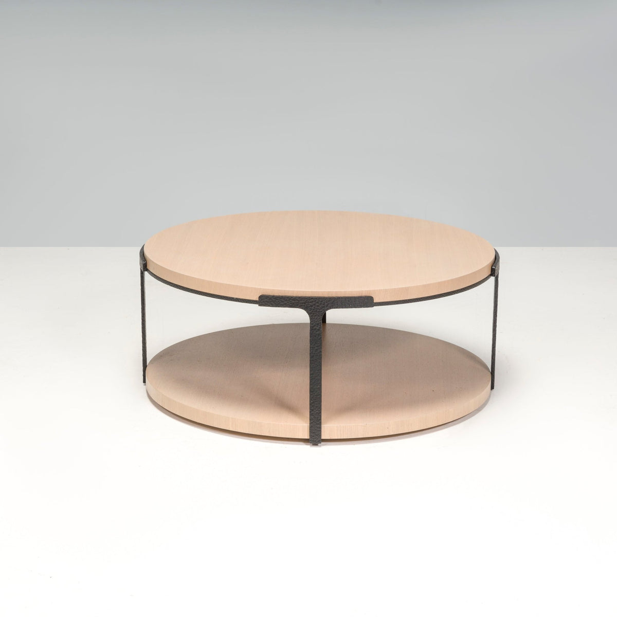 Holly Hunt Tudor Round Cocktail Coffee Table With Hand Forged Iron & Alpine Ash - REHAUS - Holly Hunt