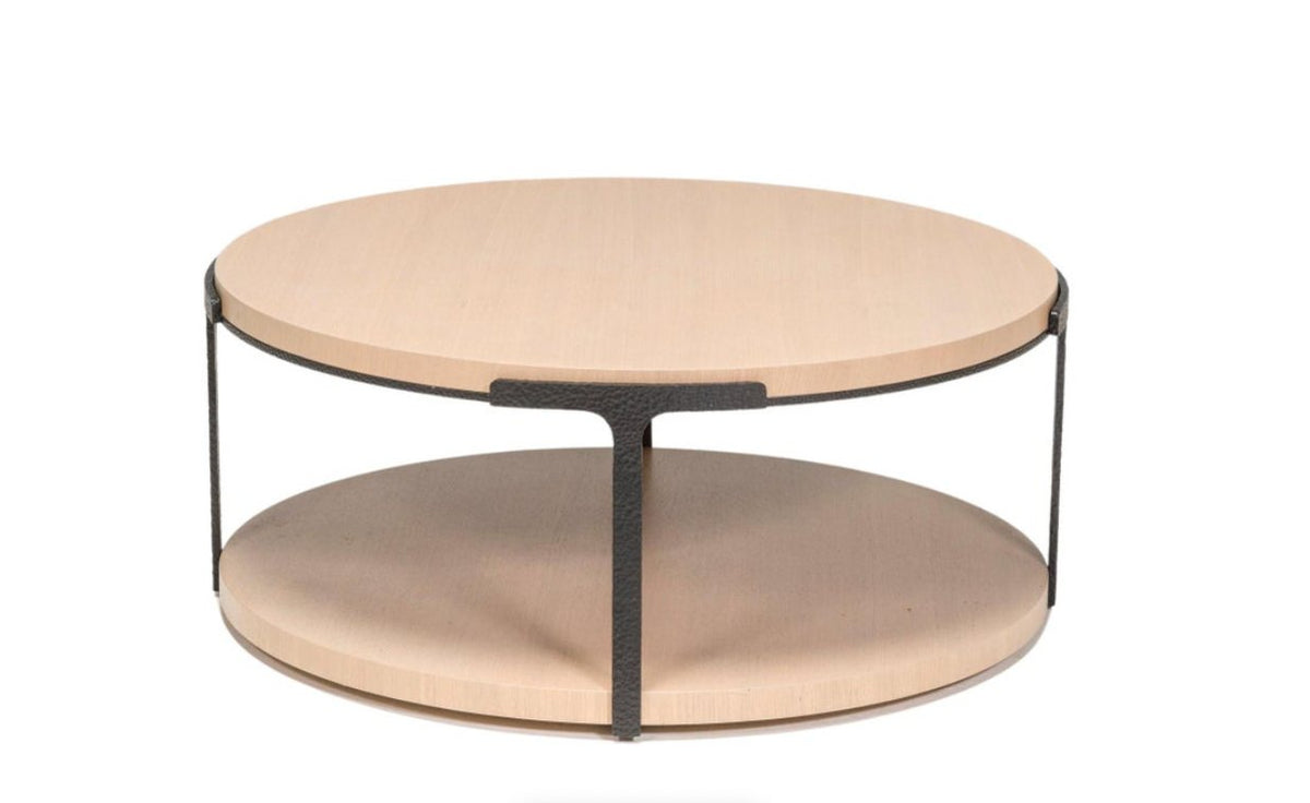 Holly Hunt Tudor Round Cocktail Coffee Table With Hand Forged Iron & Alpine Ash - REHAUS - Holly Hunt