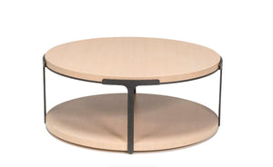 Holly Hunt Tudor Round Cocktail Coffee Table With Hand Forged Iron & Alpine Ash