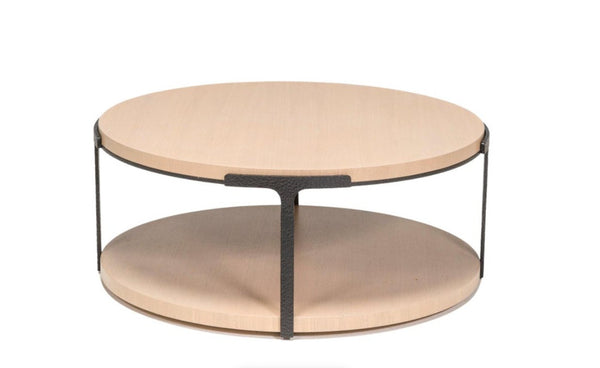 Holly Hunt Tudor Round Cocktail Coffee Table With Hand Forged Iron & Alpine Ash - REHAUS - Holly Hunt