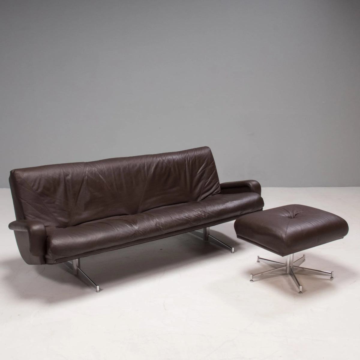 Howard Keith Vintage Brown Leather Sofa & Footstool - REHAUS - Howard Keith