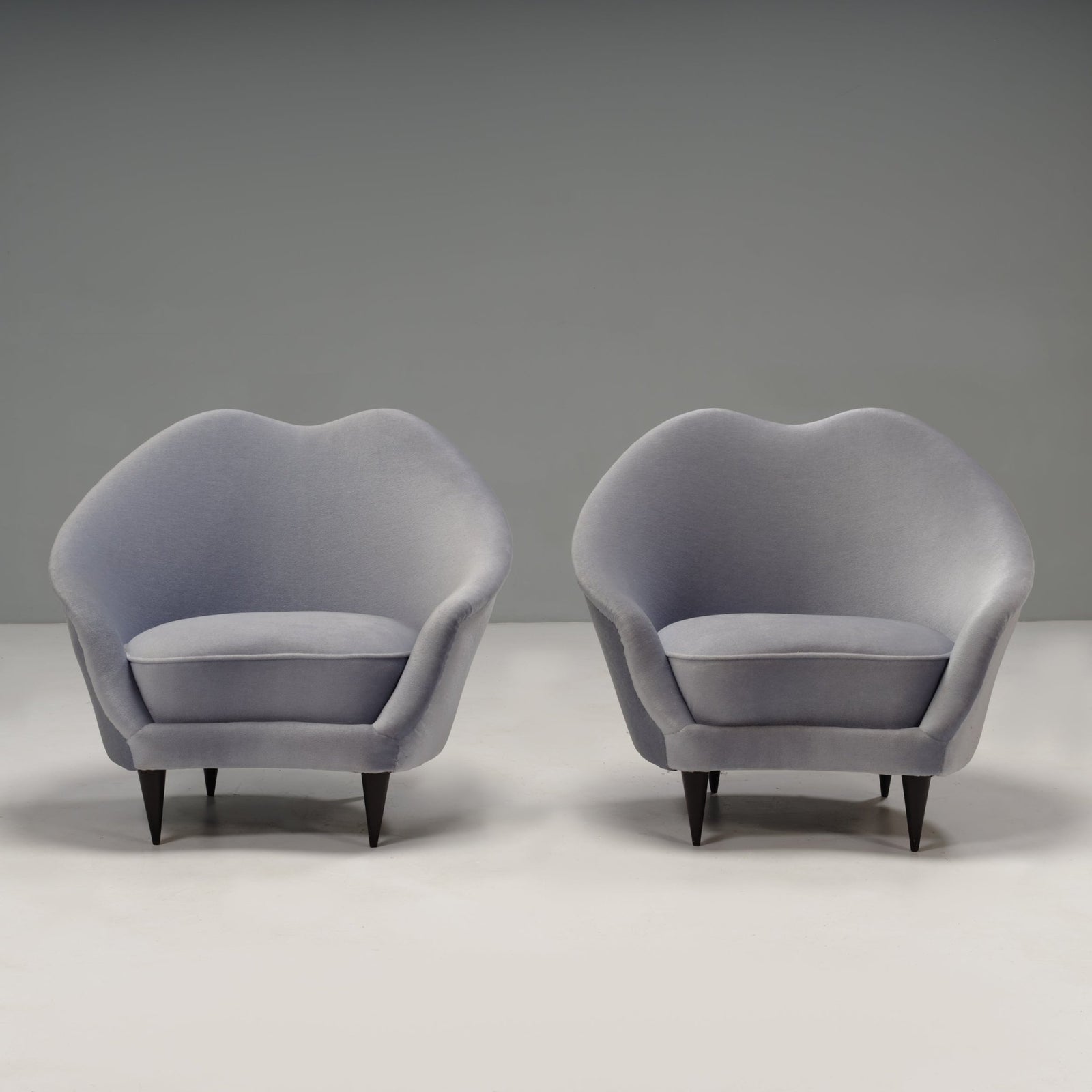 Italian Mid Century Ico Parisi Blue Velvet Cocktail Armchairs, 1950s, Set of 2 - REHAUS - Ico Parisi
