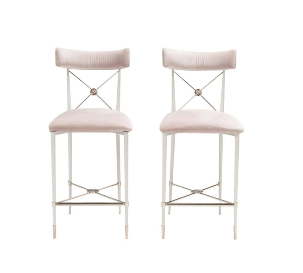Jonathan Adler Grey Velvet Rider Counter Stools, Set of 2