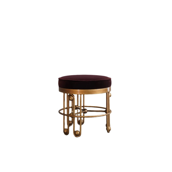 Julian Chichester Stool Gold and Aubergine Fabric Stool - REHAUS - Julian Chichester
