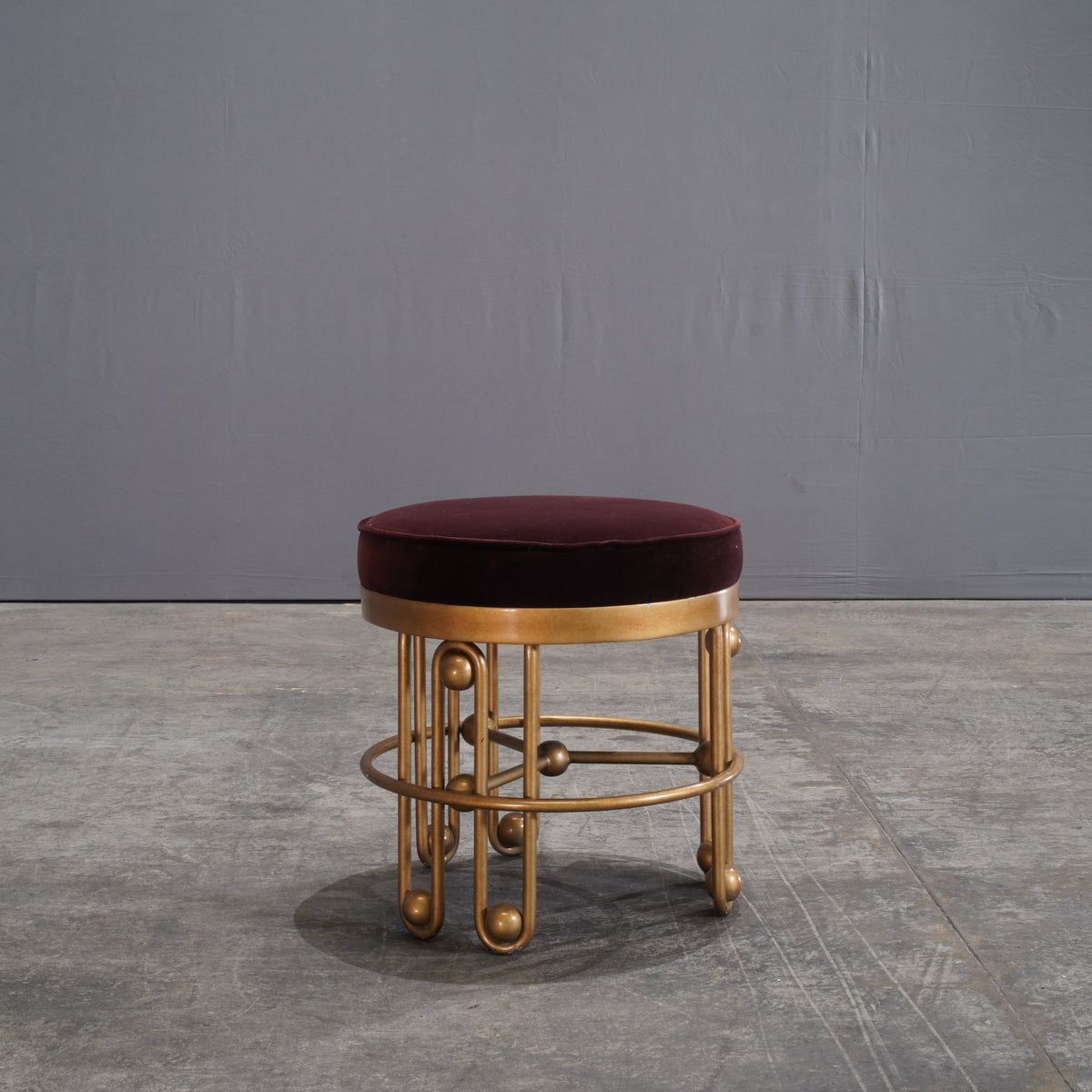 Julian Chichester Stool Gold and Aubergine Fabric Stool - REHAUS - Julian Chichester