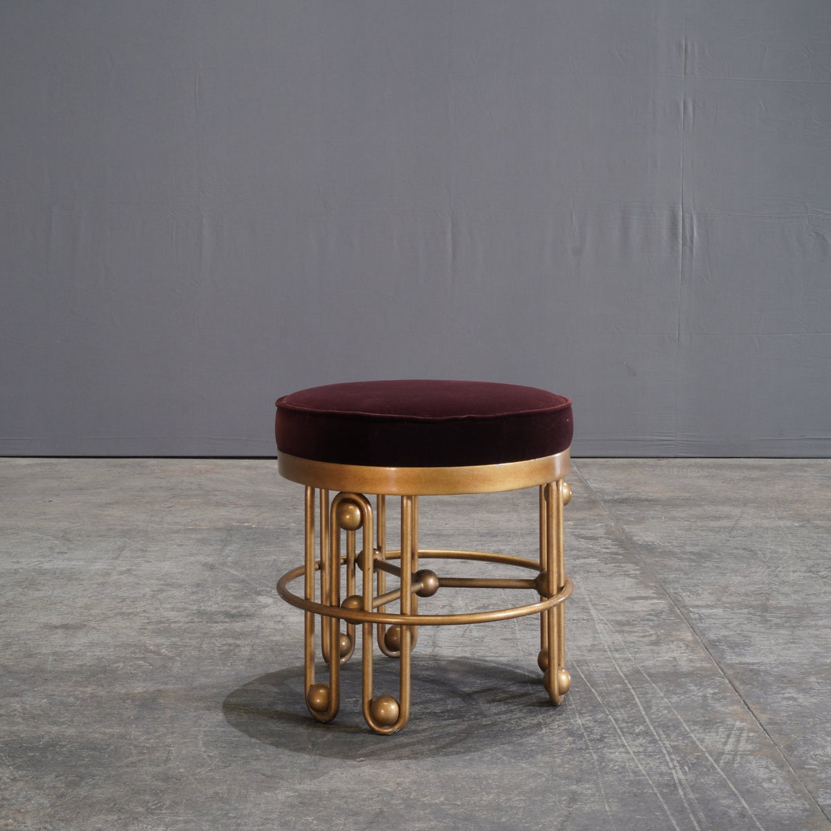 Julian Chichester Stool Gold and Aubergine Fabric Stool - REHAUS - Julian Chichester
