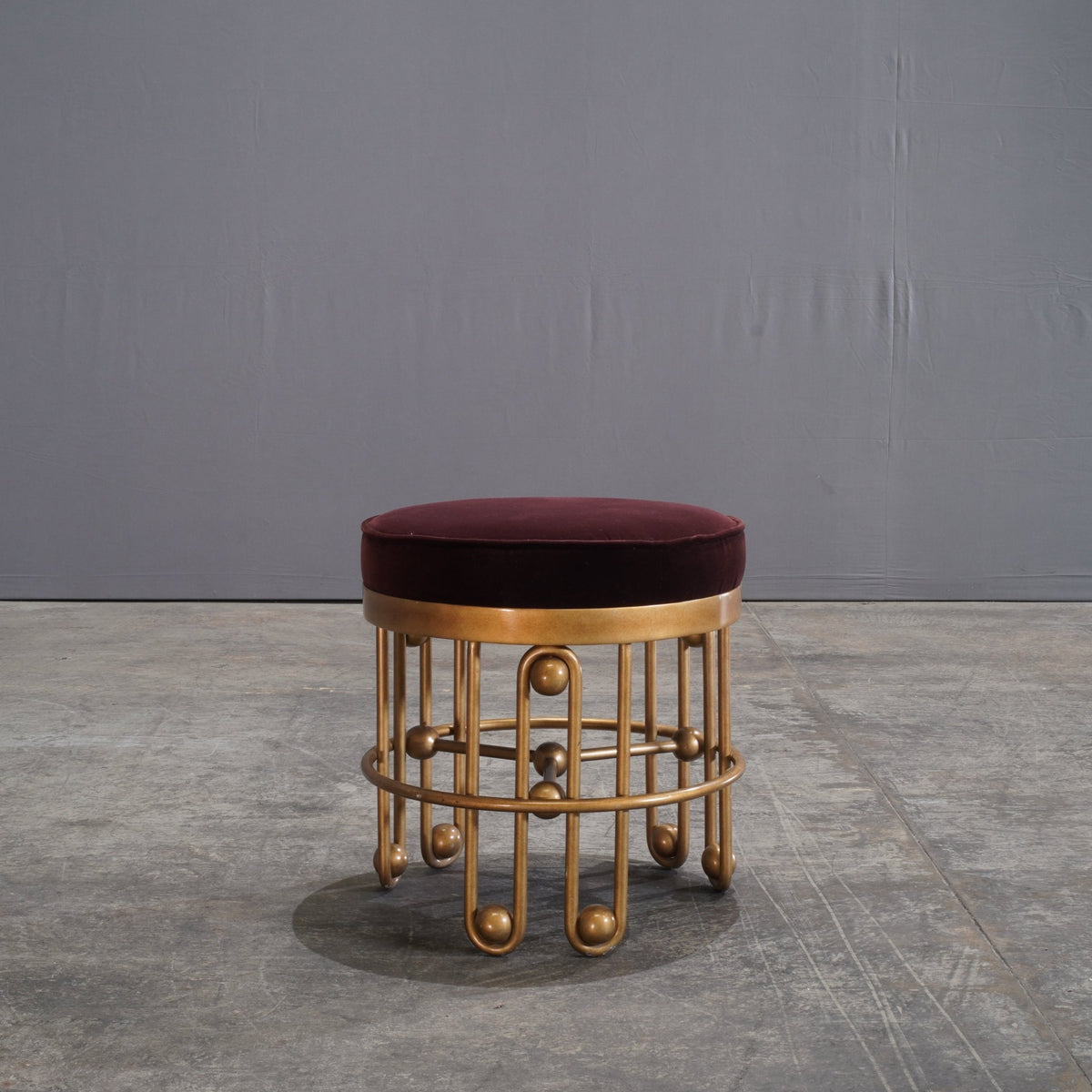 Julian Chichester Stool Gold and Aubergine Fabric Stool - REHAUS - Julian Chichester