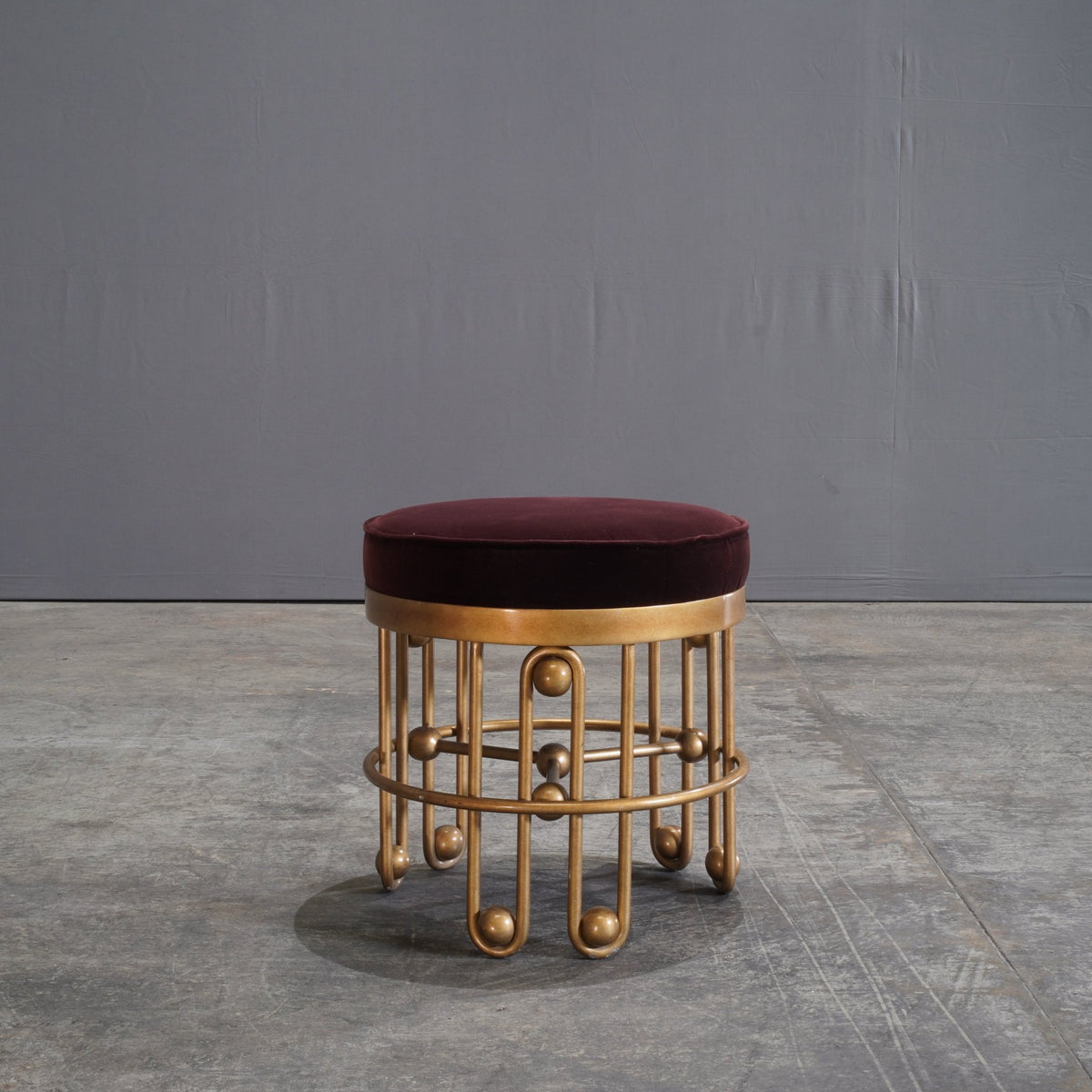 Julian Chichester Stool Gold and Aubergine Fabric Stool - REHAUS - Julian Chichester