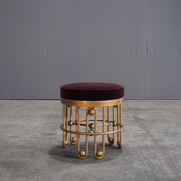 Julian Chichester Stool Gold and Aubergine Fabric Stool - REHAUS - Julian Chichester