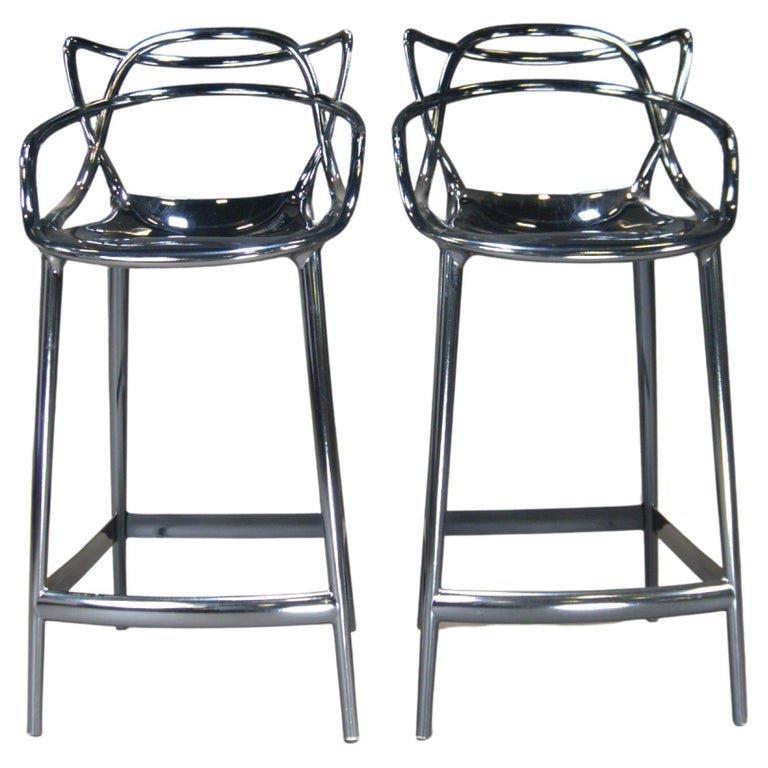 Kartell Masters Bar Stools in Titanium, Set of Two - REHAUS - Kartell
