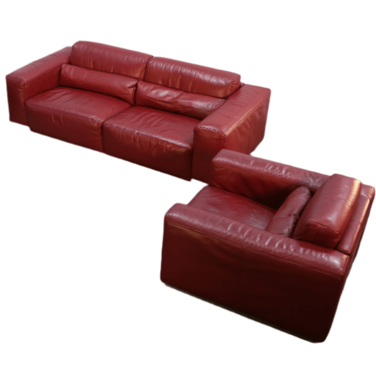 Kesterport Red Leather Living Room Set - Two Seater and Armchair @ REHAUS