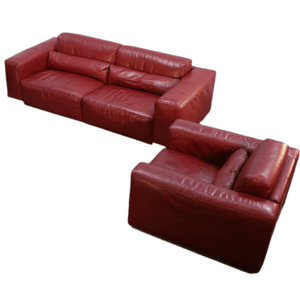 Kesterport Red Leather Living Room Set - Two Seater and Armchair