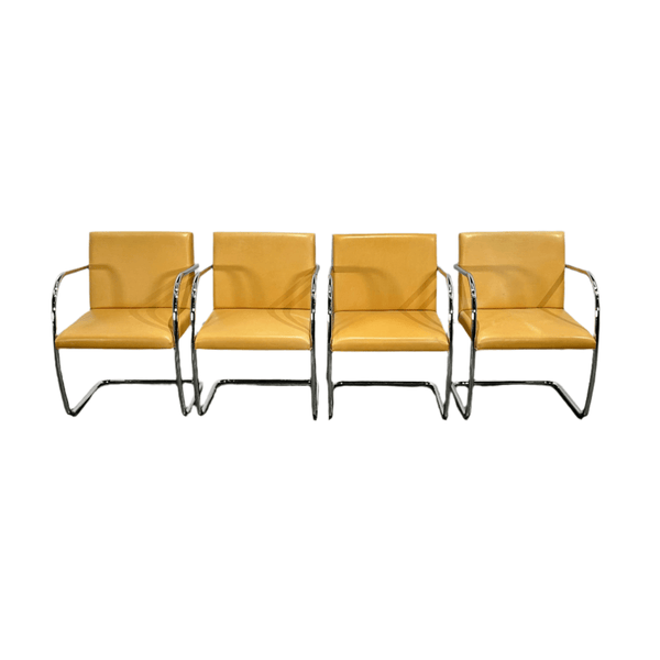 Knoll Beige Leather Brno Tubular Chair by Ludwig Mies van der Rohe, Set of Four