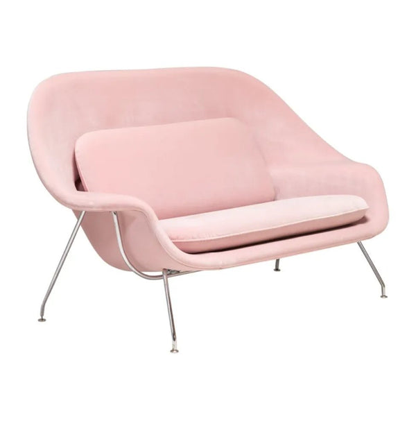 Knoll by Eero Saarinen Womb Dusty Pink Velvet Settee Sofa