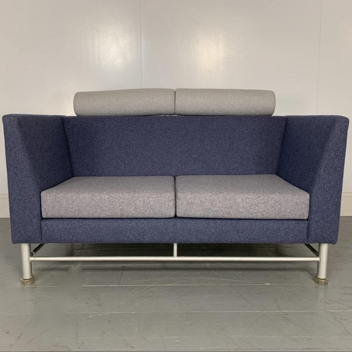 Knoll East Side Sofa by Ettore Sottsass in Blue and Grey Wool @ REHAUS