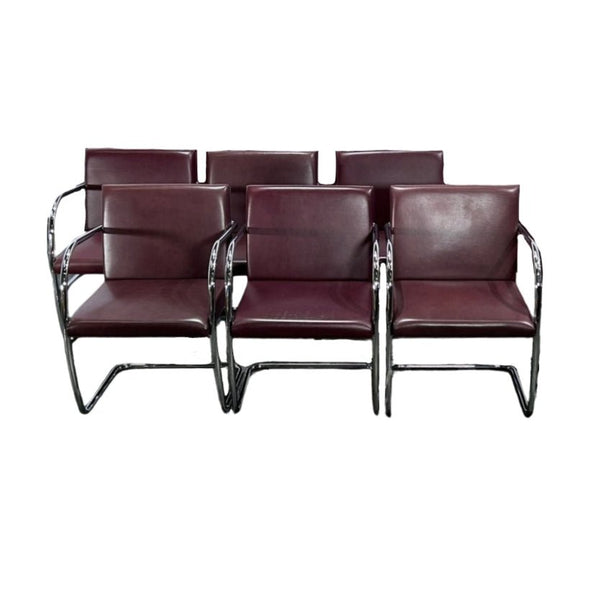 Knoll Leather Brno Tubular Brown Chair by Ludwig Mies van der Rohe, Set of Six