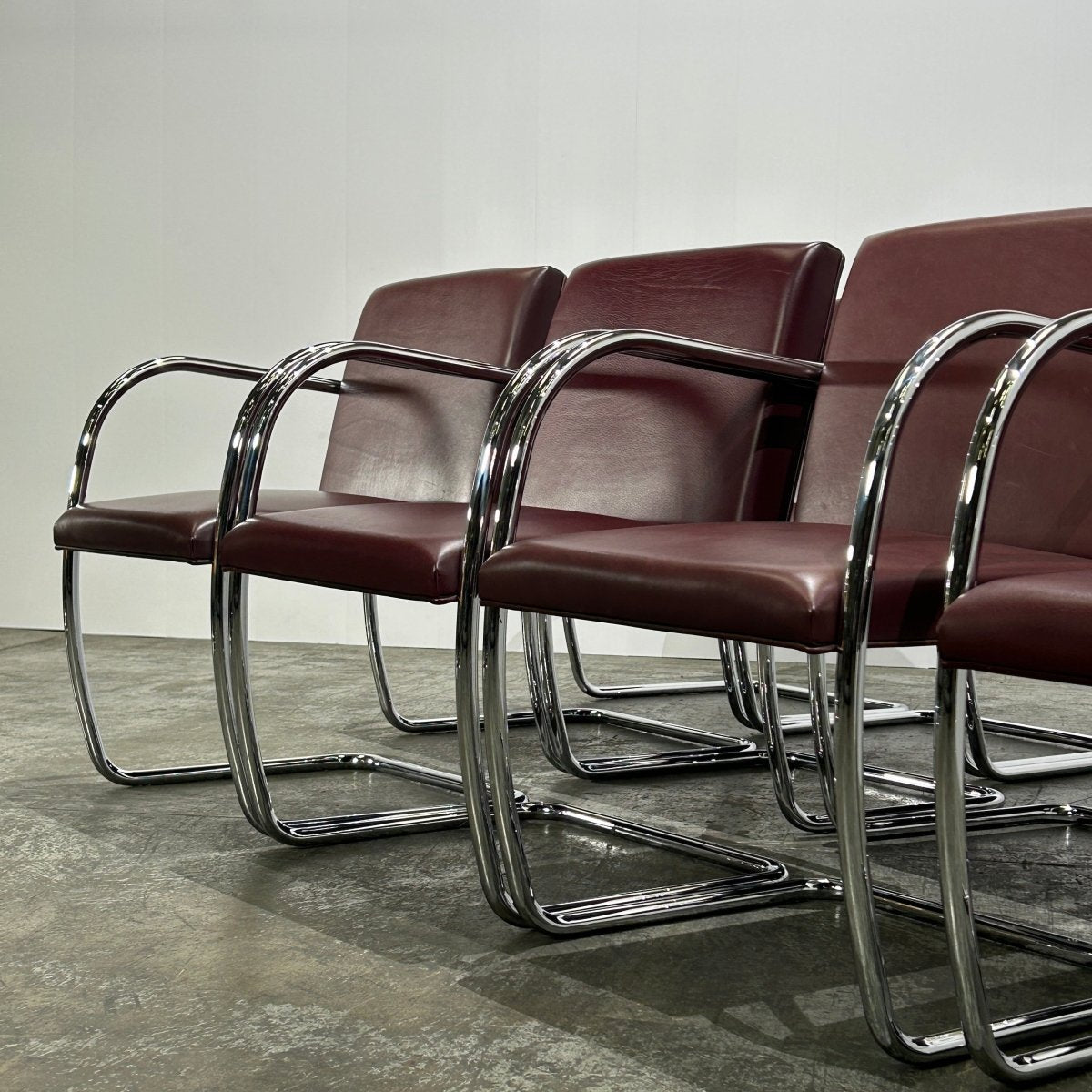 Knoll Leather Brno Tubular Brown Chair by Ludwig Mies van der Rohe, Set of Six @ REHAUS