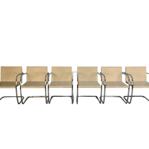 Knoll Studio Brno Armchair Suite in Chrome & Pale Ivory Leather, Set of six @ REHAUS