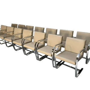 Knoll Studio Brno Flat Bar Armchairs - in Chrome & Ivory Leather, Set of Fourteen @ REHAUS