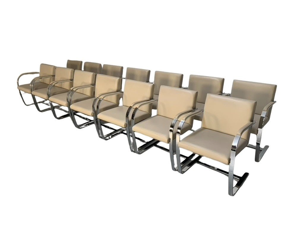 Knoll Studio Brno Flat Bar Armchairs - in Chrome & Ivory Leather, Set of Fourteen @ REHAUS