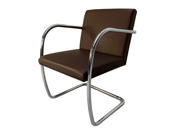 Knoll Studio Brno Tubular Lounge Chair Armchair - in Mid Brown Leather