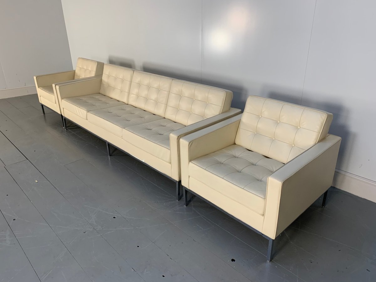Knoll Studio Florence Knoll Relax Sofa & 2 Armchair Suite in Volo Parchment Leather @ REHAUS