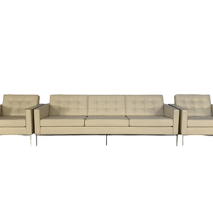Knoll Studio Florence Knoll Relax Sofa & 2 Armchair Suite in Volo Parchment Leather @ REHAUS