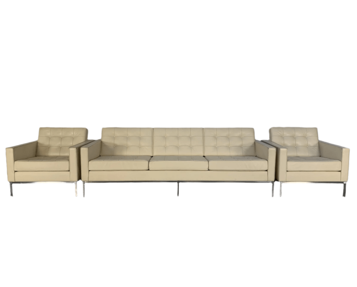 Knoll Studio Florence Knoll Relax Sofa & 2 Armchair Suite in Volo Parchment Leather @ REHAUS