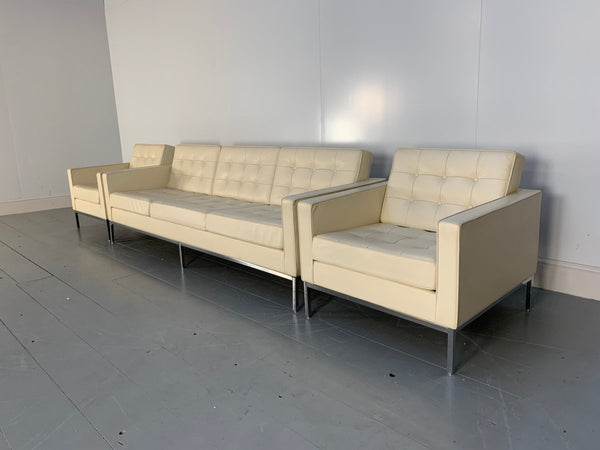 Knoll Studio Florence Knoll Relax Sofa & 2 Armchair Suite in Volo Parchment Leather @ REHAUS