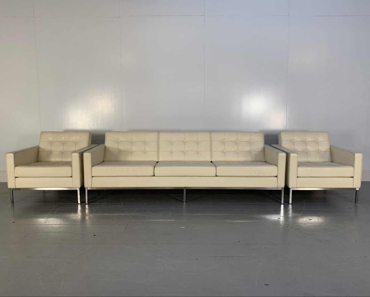 Knoll Studio Florence Knoll Relax Sofa & 2 Armchair Suite in Volo Parchment Leather @ REHAUS
