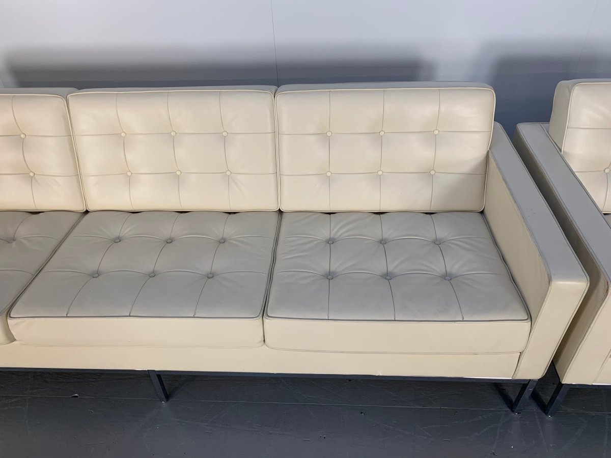 Knoll Studio Florence Knoll Relax Sofa & 2 Armchair Suite in Volo Parchment Leather @ REHAUS