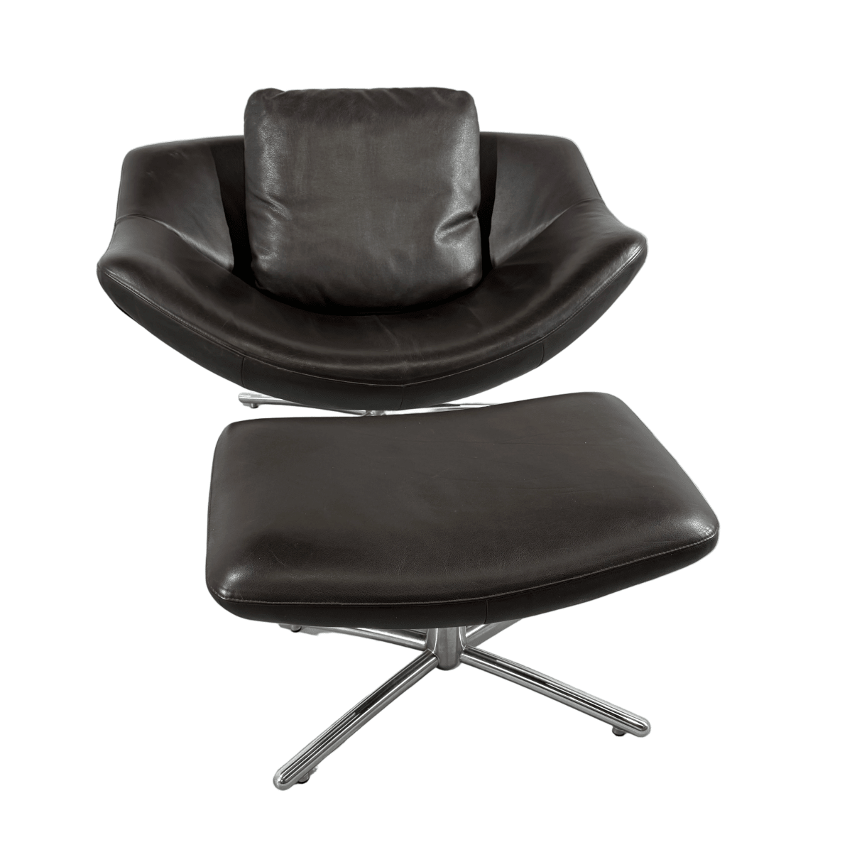 Label Gigi Leather Swivel Chair & Footstool by Gerard Van Den Berg @ REHAUS