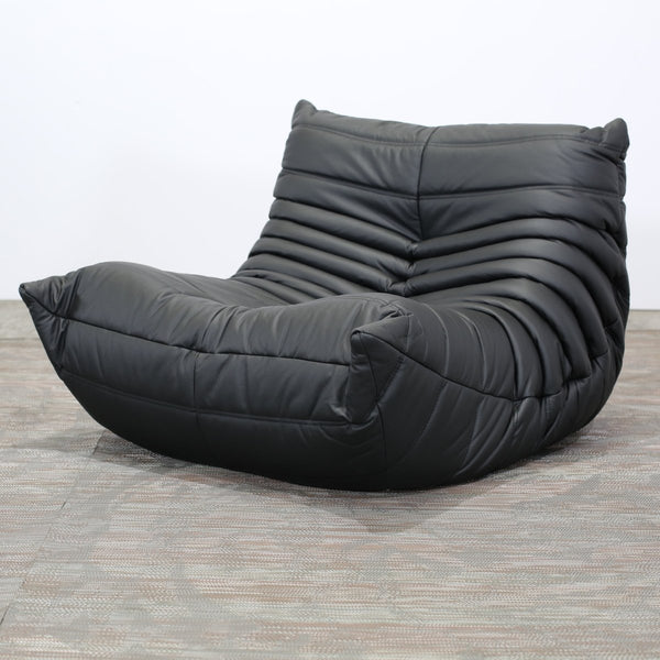 Ligne Roset Black Leather Togo Armchair and Footstool by Michel Ducaroy, Set of Two @ REHAUS