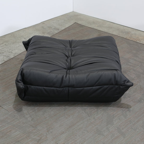 Ligne Roset Black Leather Togo Armchair and Footstool by Michel Ducaroy, Set of Two @ REHAUS