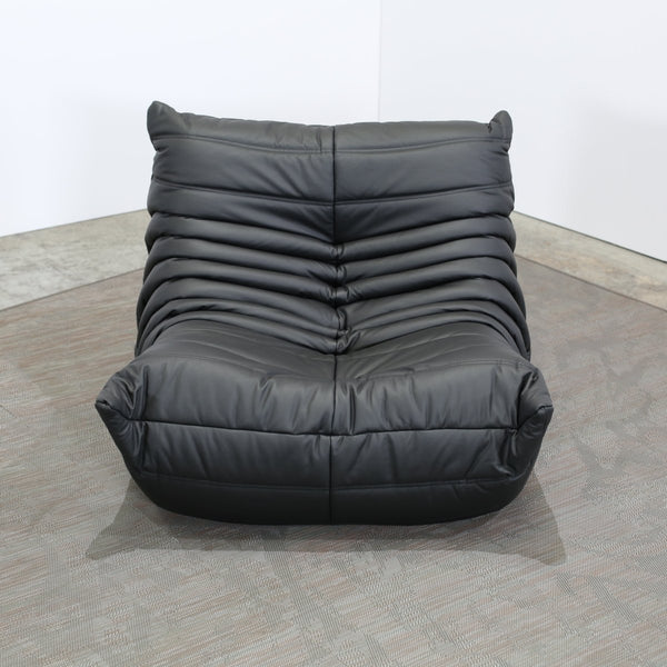 Ligne Roset Black Leather Togo Armchair and Footstool by Michel Ducaroy, Set of Two @ REHAUS