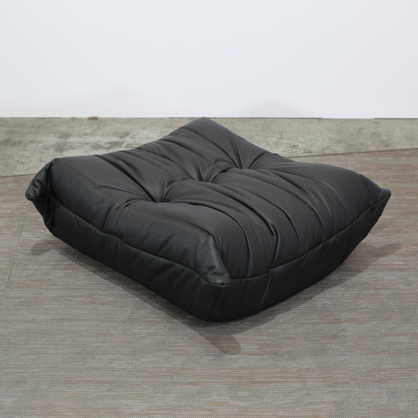 Ligne Roset Black Leather Togo Armchair and Footstool by Michel Ducaroy, Set of Two @ REHAUS