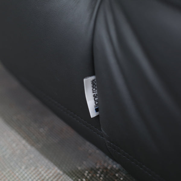 Ligne Roset Black Leather Togo Armchair and Footstool by Michel Ducaroy, Set of Two @ REHAUS